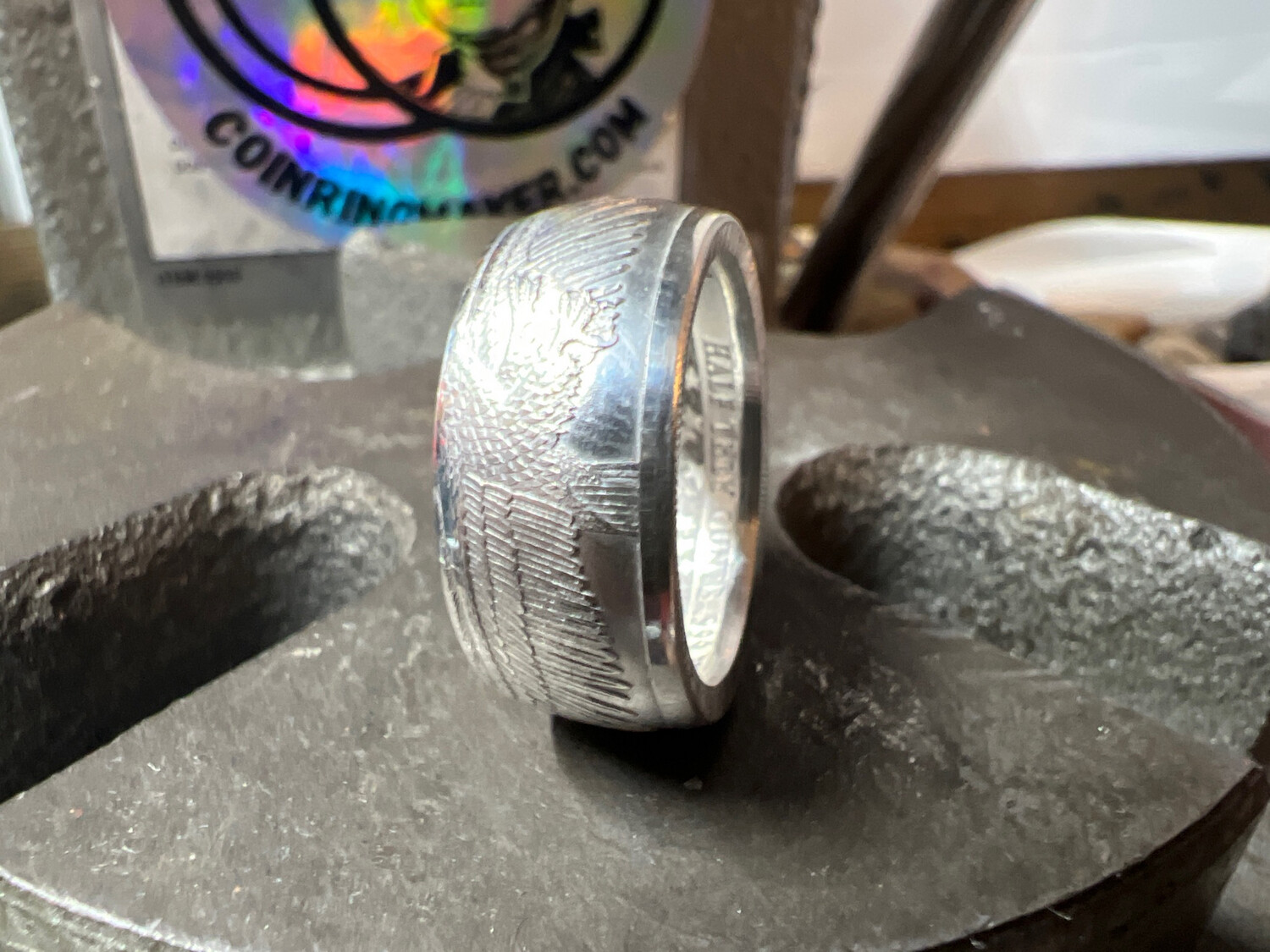 Eagle and Flag 1/2 Oz Silver Round Coin Ring