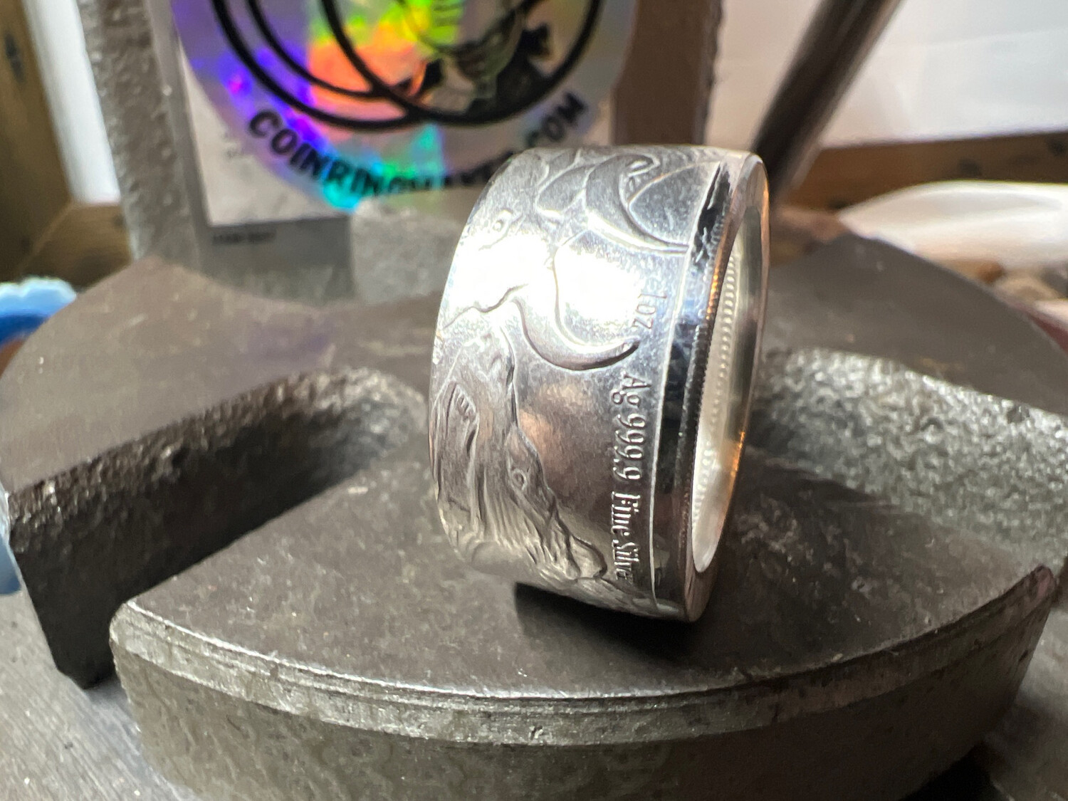 Bull And Bear Fine Silver Coin Ring
