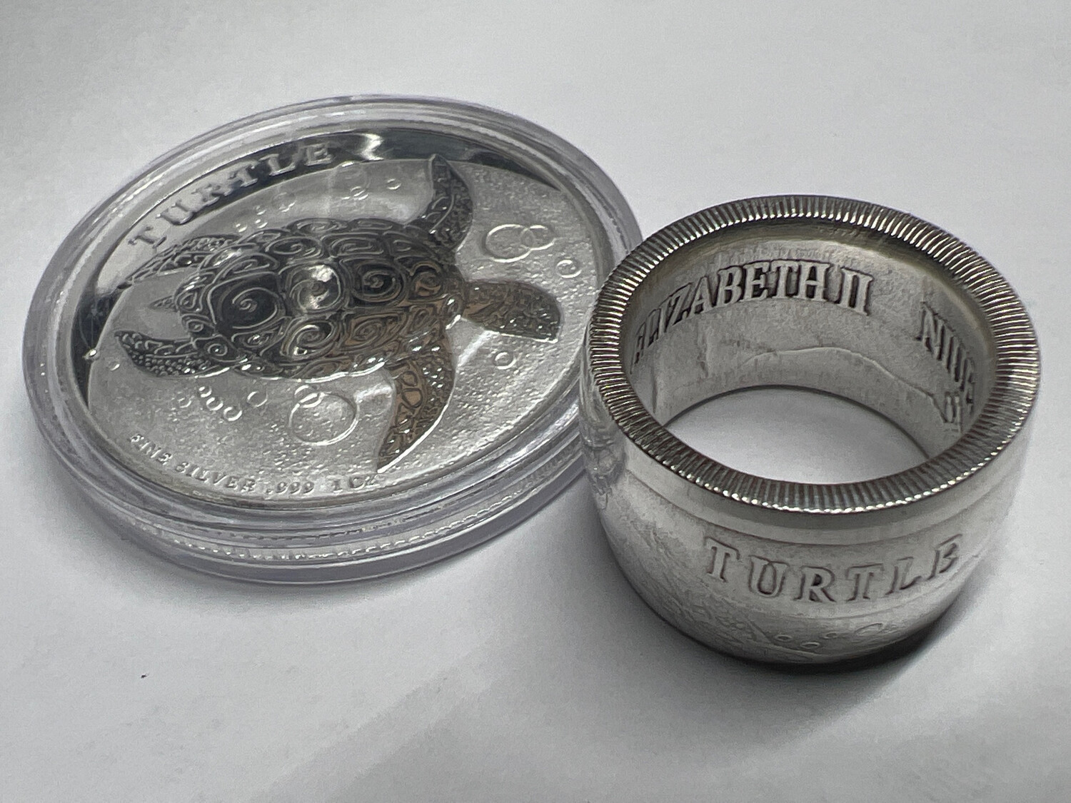 Sea Turtle Fine Silver Coin Ring