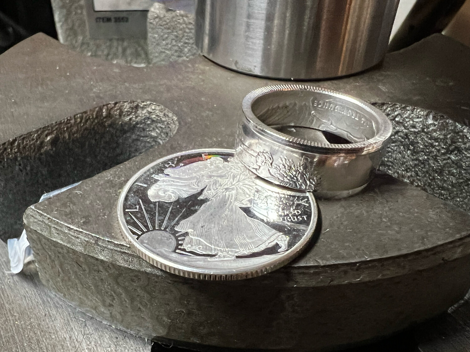 Walking Liberty 1/4 Oz Silver Round Coin Ring