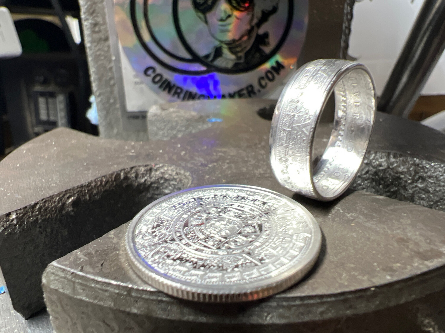 Aztec 1/4 Oz Silver Round Coin Ring