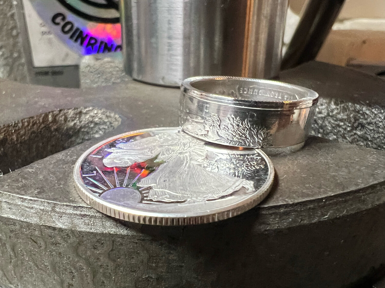 Walking Liberty 1/4 Oz Silver Round Coin Ring