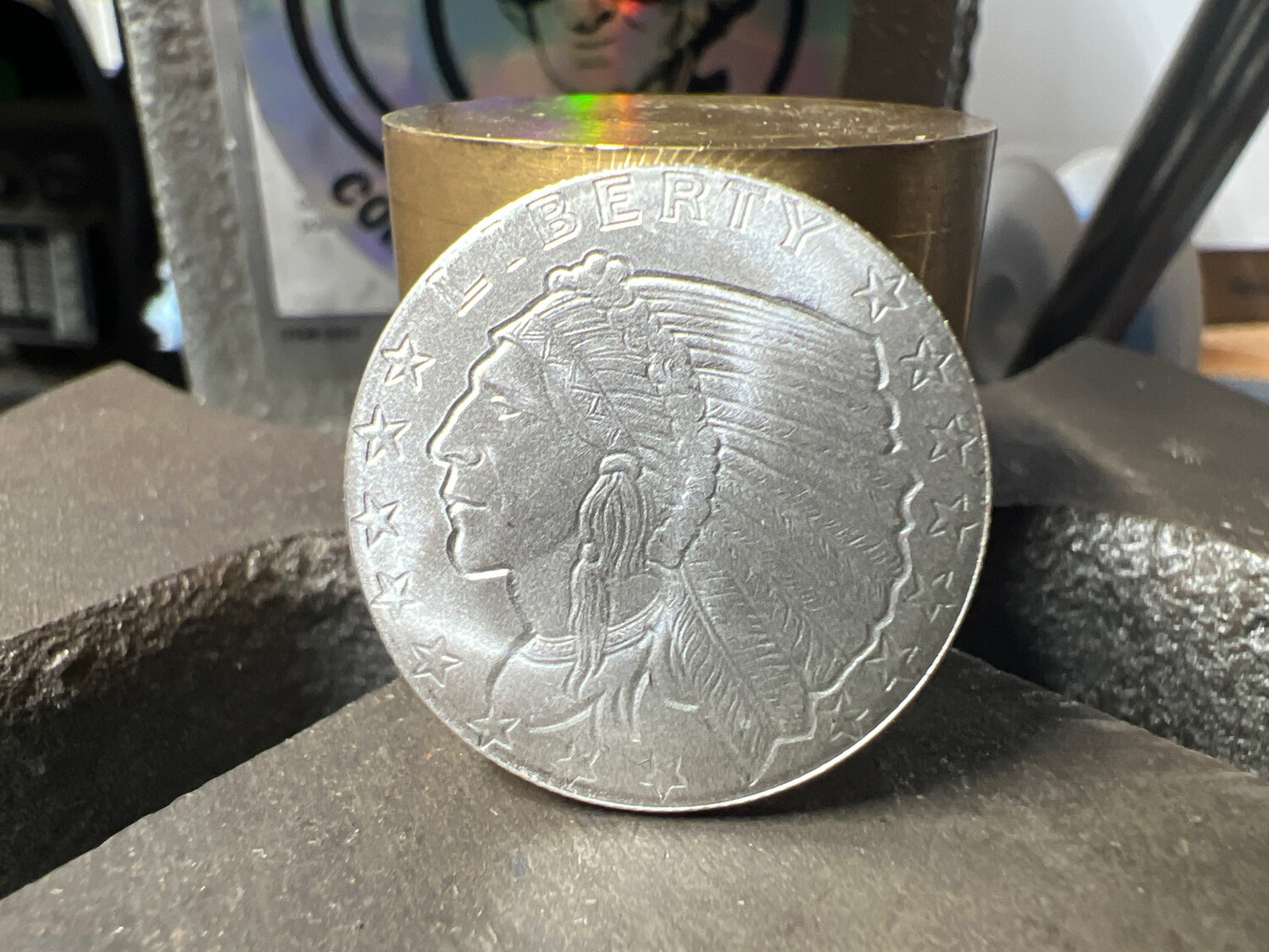  Incuse Indian 1/4 Oz Silver Round Coin Ring
