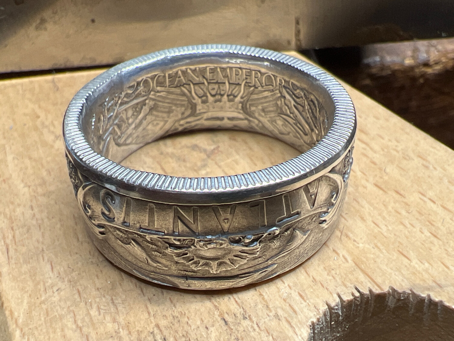 Atlantis Poseidon Fine Silver Coin Ring