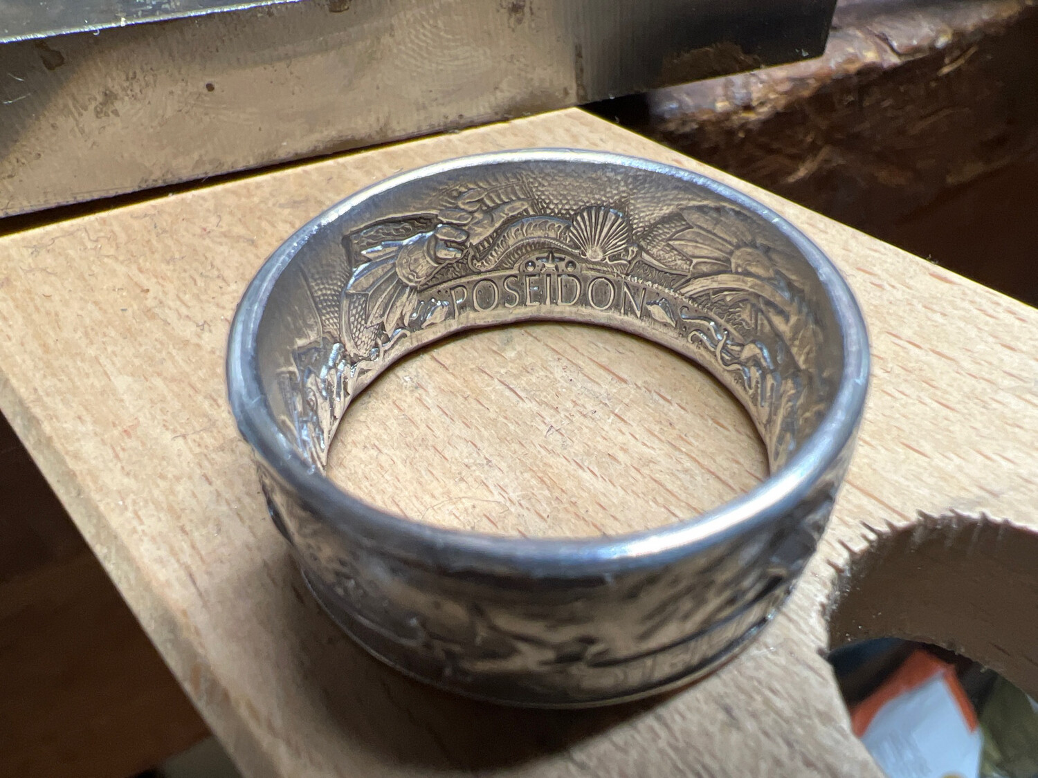 Atlantis Poseidon Fine Silver Coin Ring