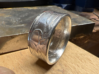 Bull And Bear Fine Silver Coin Ring