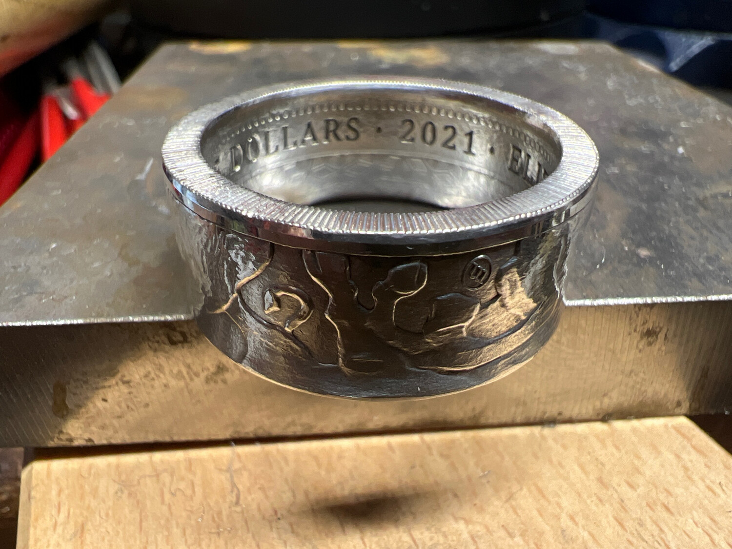 Bull And Bear Fine Silver Coin Ring
