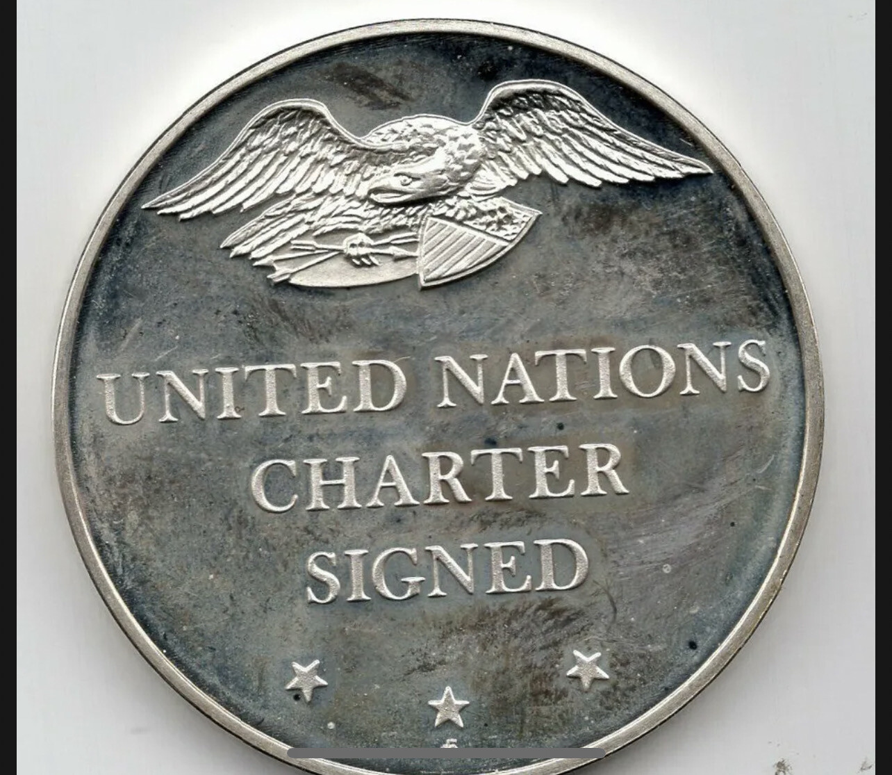 United Nations Charter Signed Sterling Silver Coin Ring