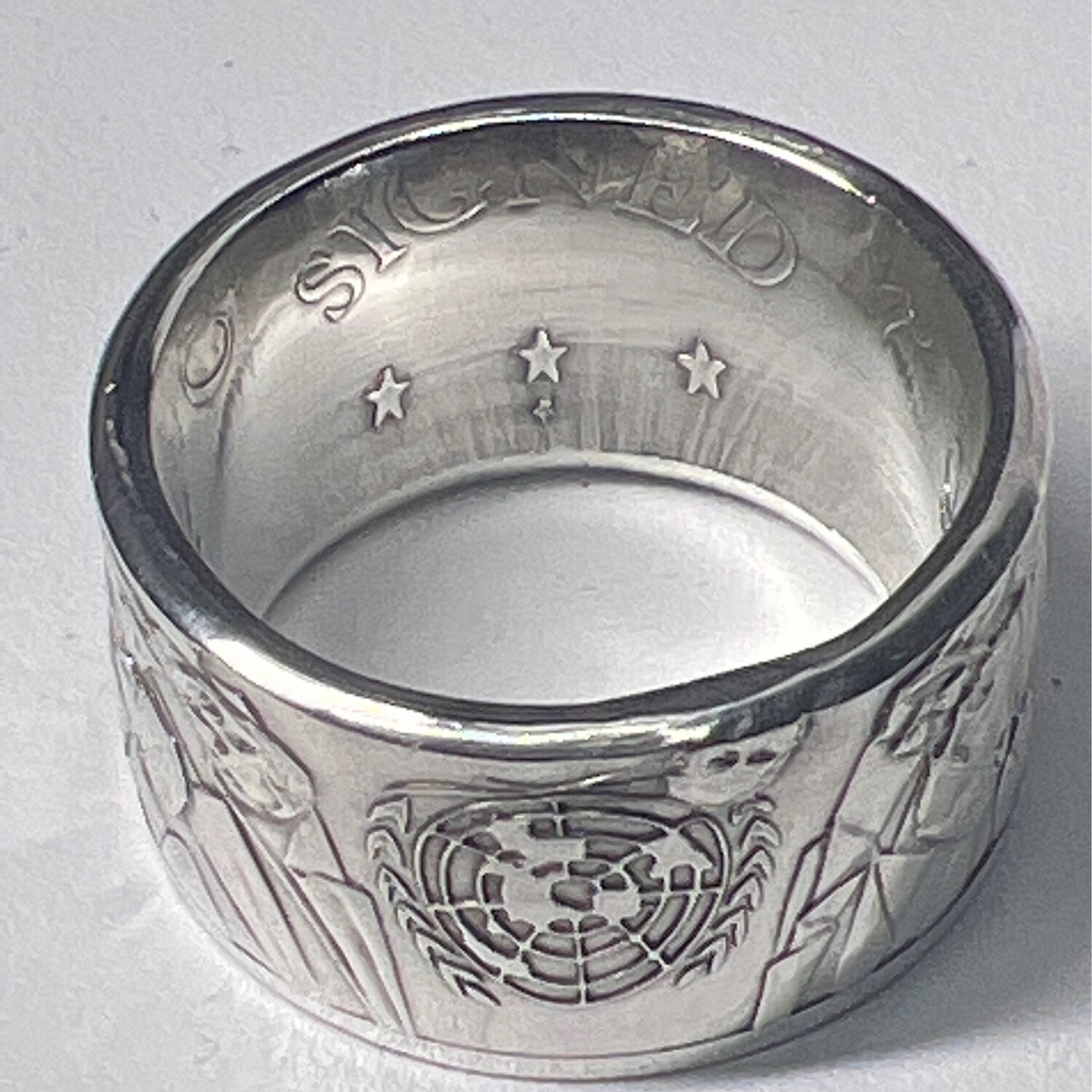 United Nations Charter Signed Sterling Silver Coin Ring