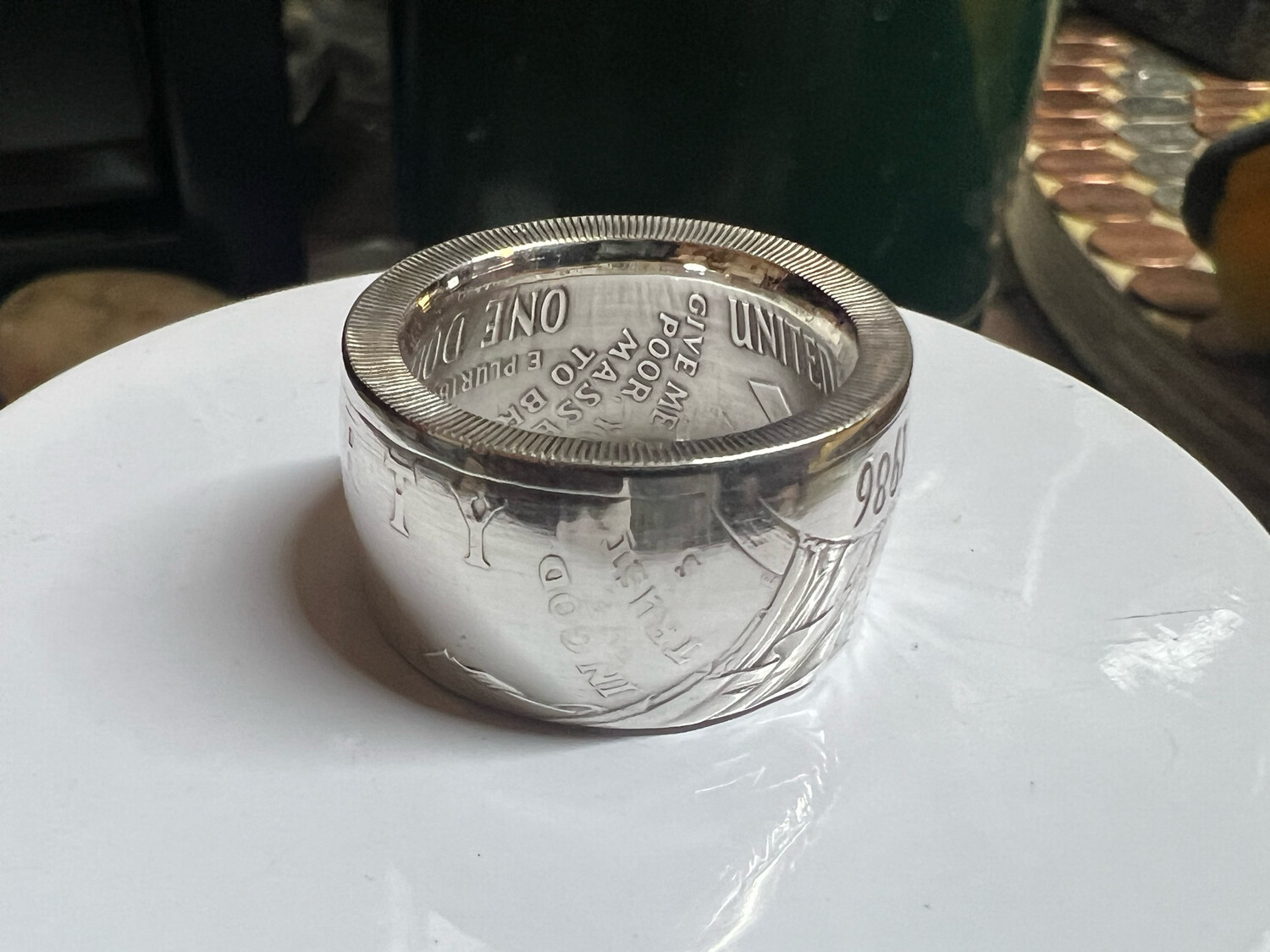 1986 Ellis Island Dollar 90% Silver Coin Ring