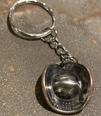 Texas Quarter Coin Cowboy Hat Keychain