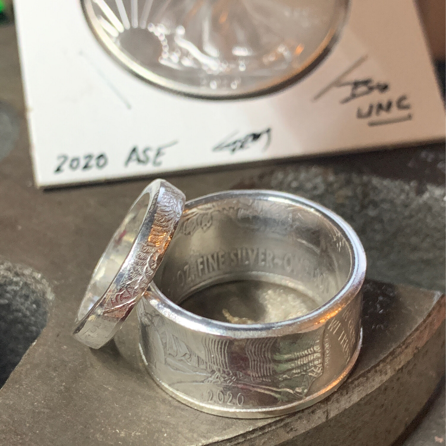Couples American Silver Eagle Coin Ring Set