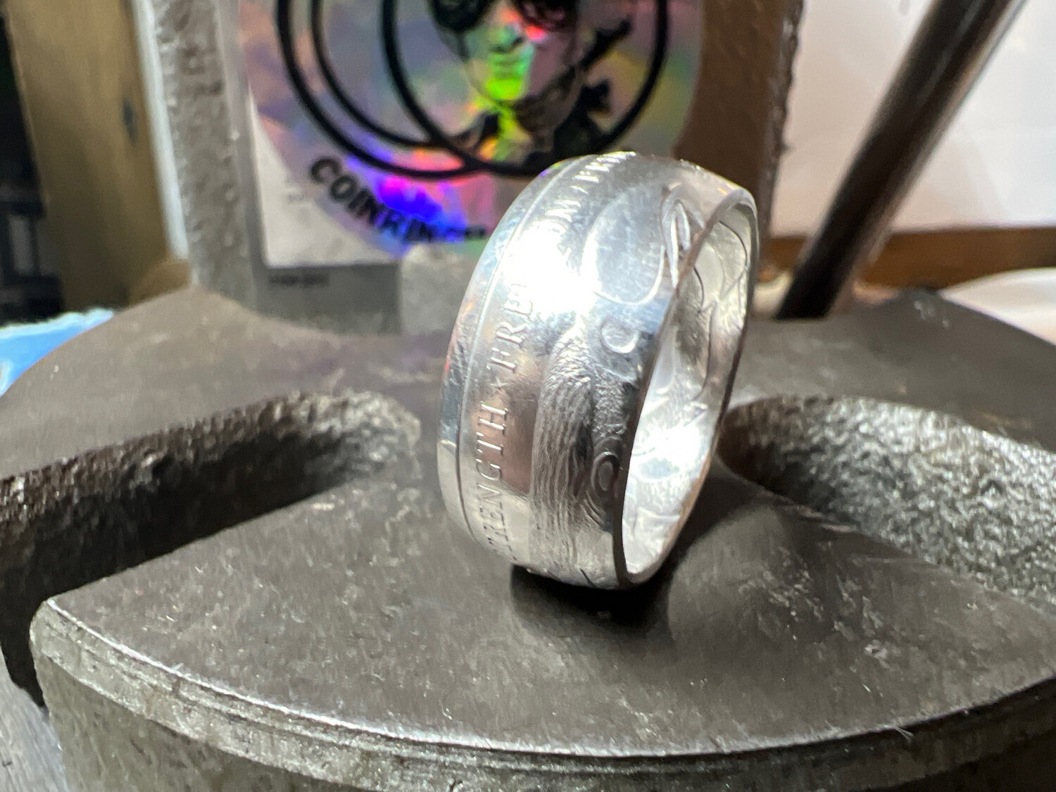 Eagle and Flag 1/2 Oz Silver Round Coin Ring