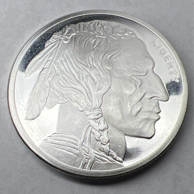 Indian And Buffalo Fine Silver Coin Ring