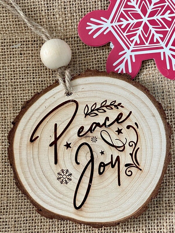 Peace &amp; Joy Wood Slice Ornament