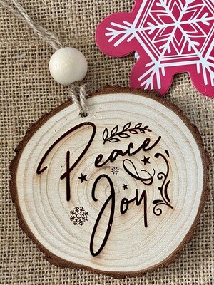 Peace &amp; Joy Wood Slice Ornament