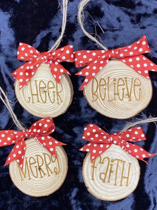 Wood Slice Ornament with Red Bow