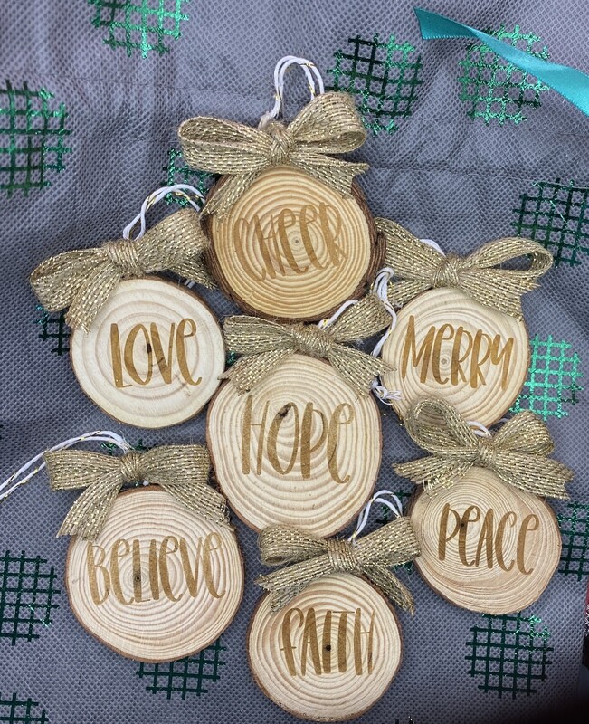 Wood Slice Ornaments-Gold Burlap Ribbon