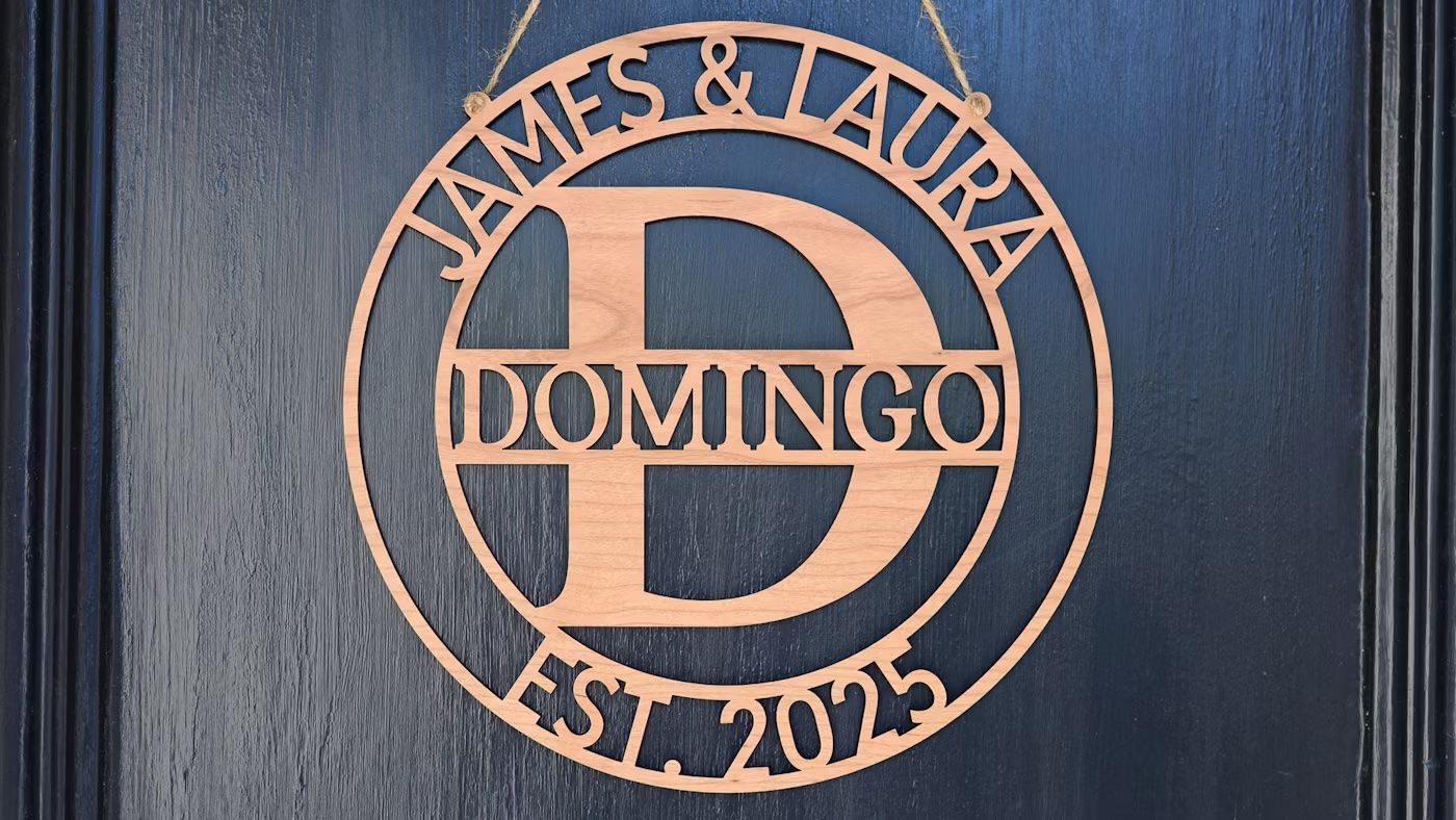 Personalized Family Name Sign | Custom Wooden Monogram Door Hanger | Established Date Wall Decor | Wedding &amp; Housewarming Gift