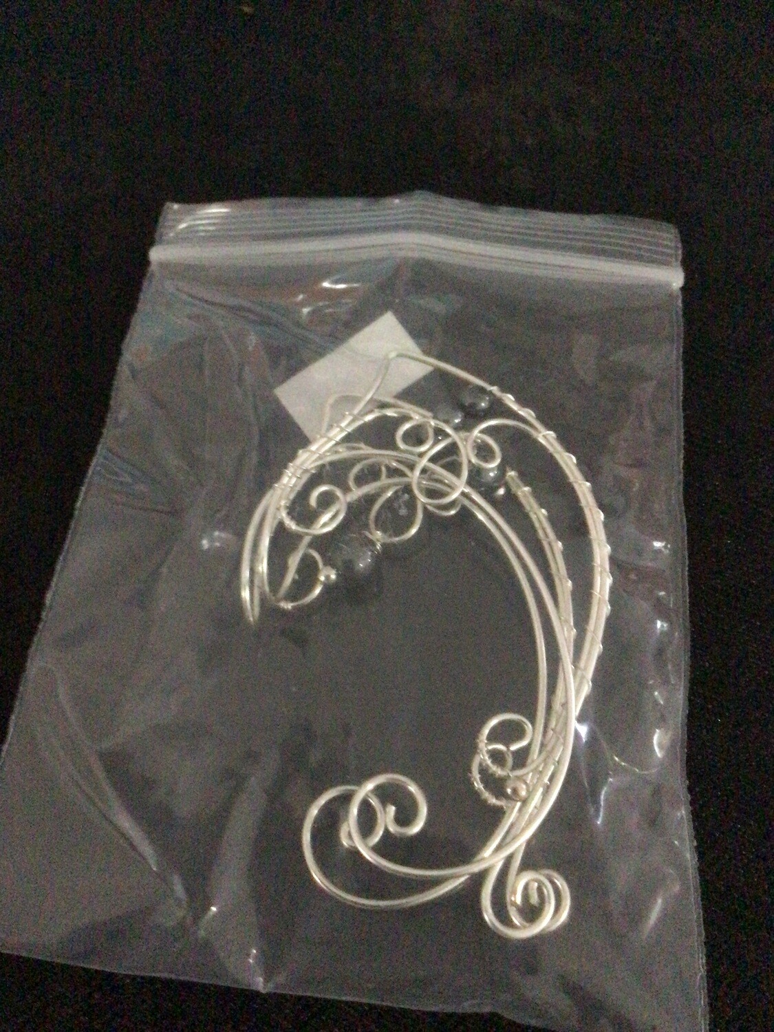 Silver with Blue Bead Ear Cuffs