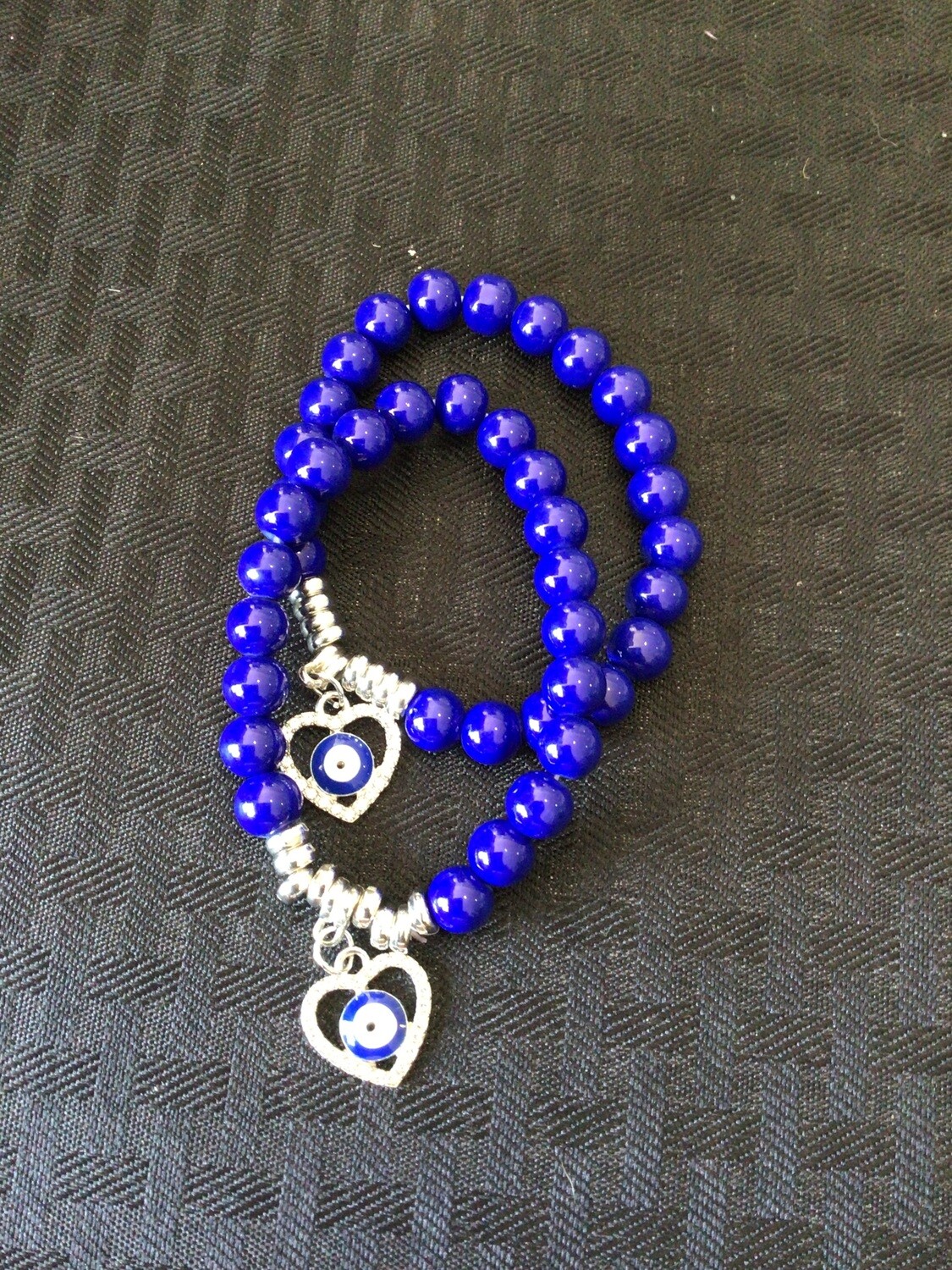 Evil Eye Bracelet - Solid Blue w/Heart Charm