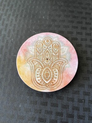 Hand of Hamsa Round Wooden Ash Catcher