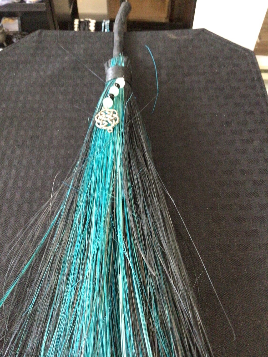 Wicca Besom - Green/Black Celtic Knot