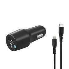 Powerology 32W Dual Port USB Car Charger with USB-C to Lightning Cabl