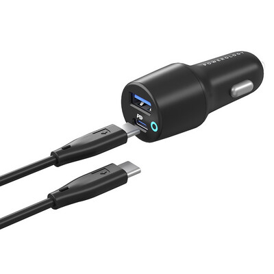 Powerology 32W Dual Port USB Car Charger with USB-C to Lightning Cable