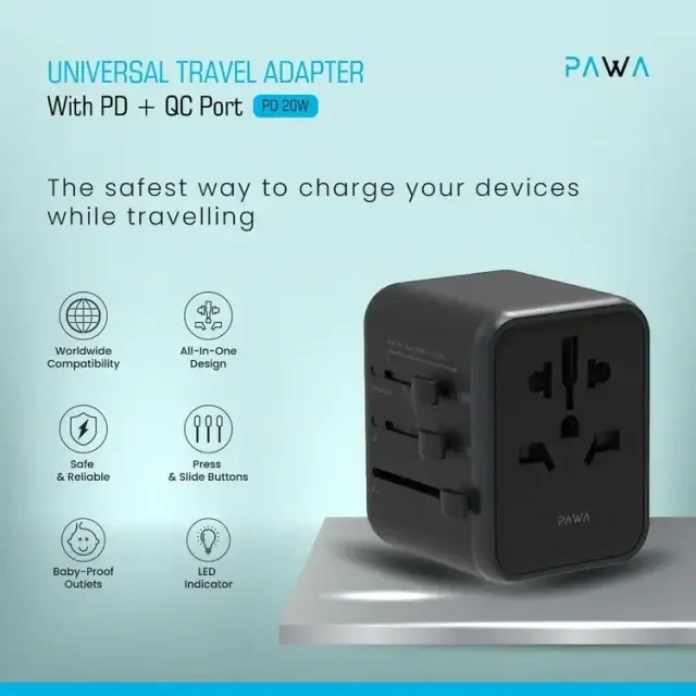 PAWA Universal Travel Adapter with PD 20W + QC - Black