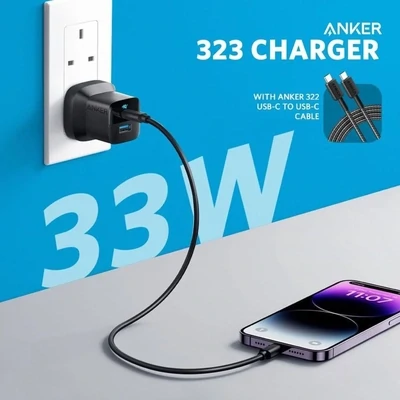 Anker 323 Charger with 33W USB C to USB C Cable 1m - Black