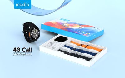 Modio 4G Call 2.2 Inch Full Screen Display Sim Card Supporting Smart Watch With 3 Pair Straps