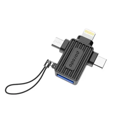 Porodo 3-in-1 OTG Adapter, USB A to Lightning, Micro &amp; Type-C