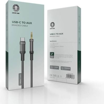 Green Lion USB-C to AUX Braided Cable 1M - Black