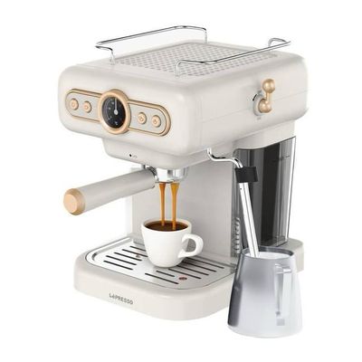 LePreeso Retro Espresso Machine Boiler Gauge And Milk Steamer - White