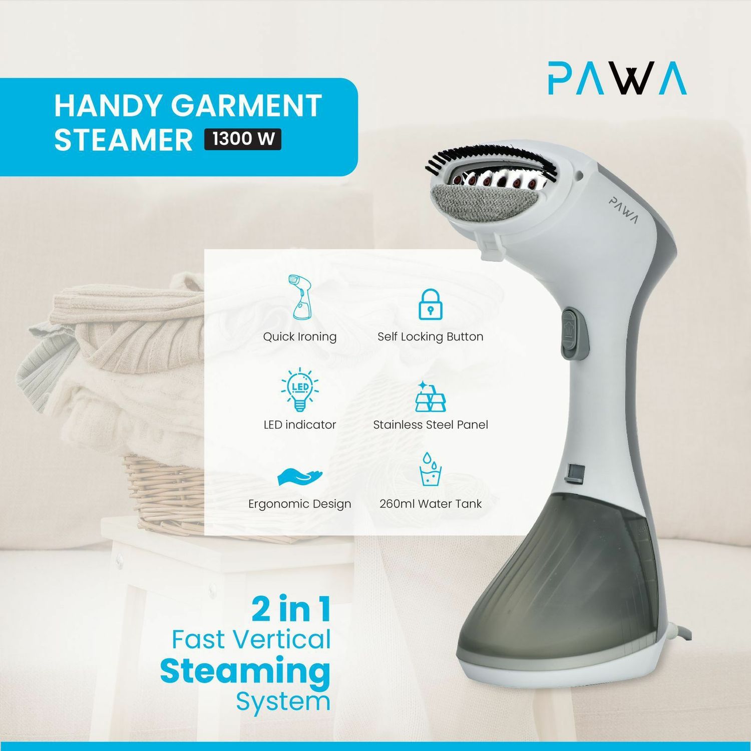 PAWA 2-in-1 Fast Vertical Steaming System نظام تبخير عمودي