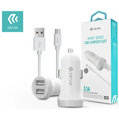 DEVIA Smart 3.1A universal 2xUSB car charger + USB to Type-C cable white
