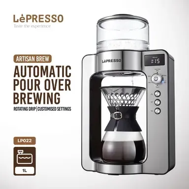 Lepresso Automatic Pour Over Coffee Machine, 1500W Rated Power, 1L Water Tank, Integrated Scale - Black