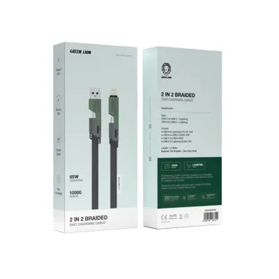 Green Lion 2 in 2 Braided Fast Charging Cable - Black