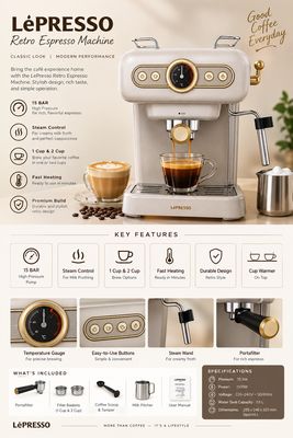 LePresso-Espresso Machine-Boiler Gauge/Milk Steamer -White