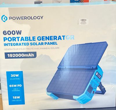 Powerology 600W Portable Power Station 192000mAh with Integrated 30W Foldable Solar Panel 