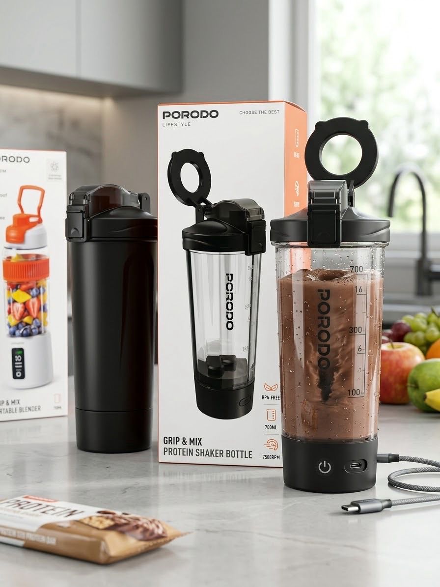 Porodo Lifestyle Grip &amp; Mix Electric Protein Shaker Bottle (700ml)