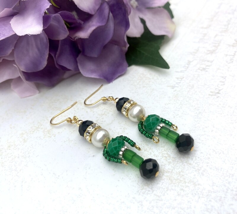 Emerald Green crystal Nutcracker soldier dangle earrings