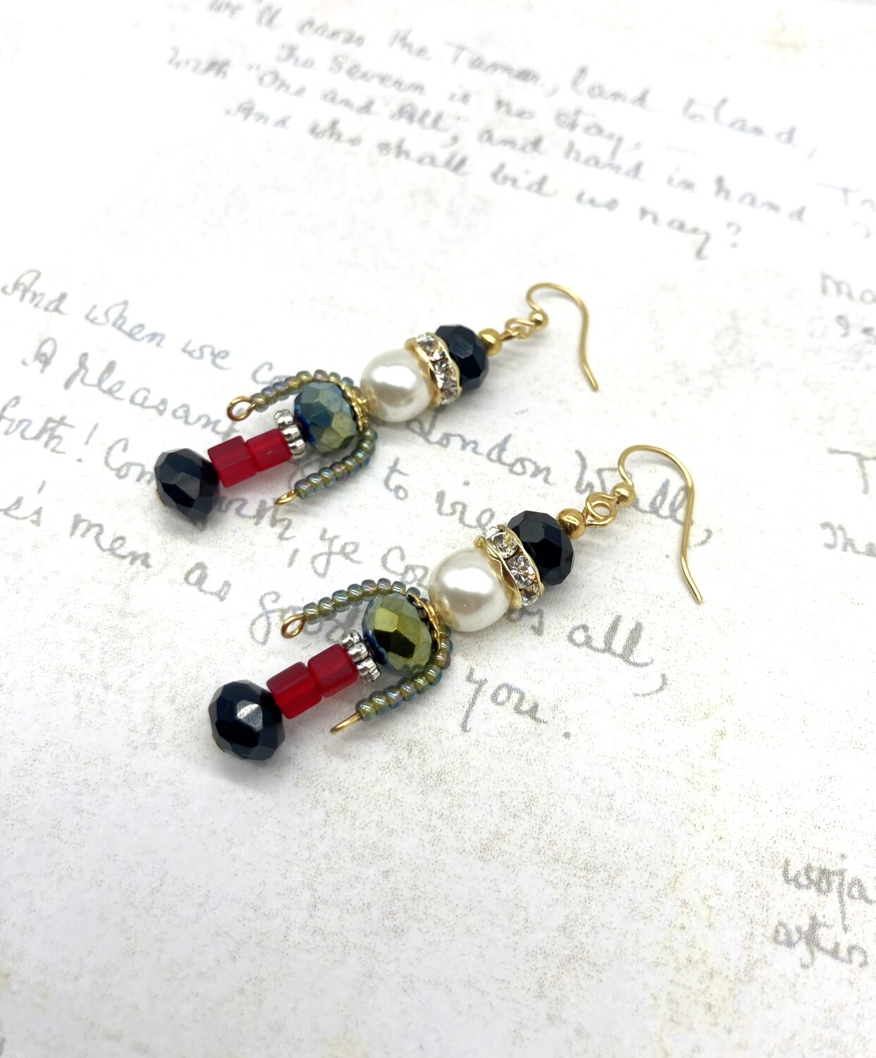 Nutcracker soldier classic red and green crystal dangle earrings