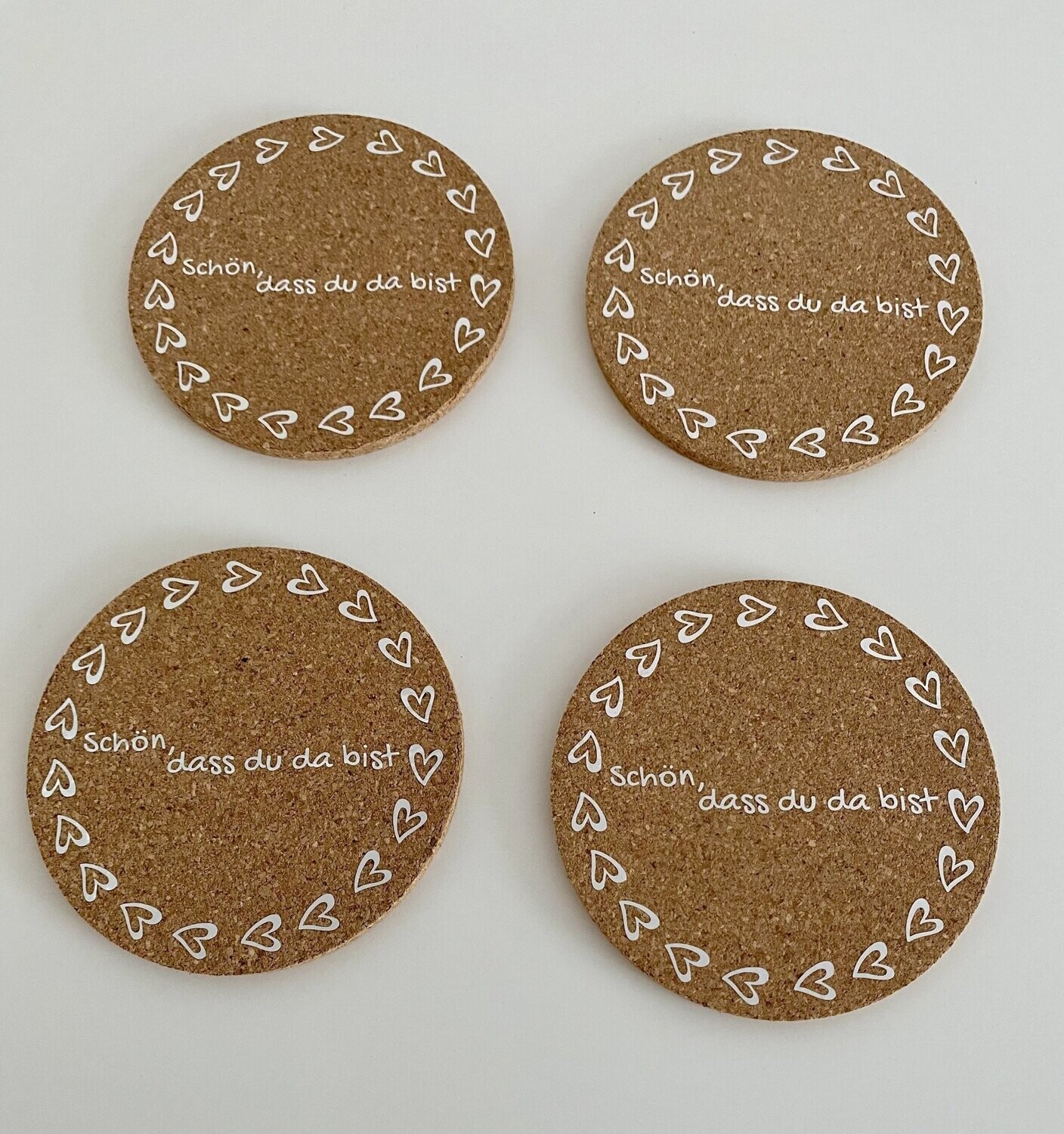 Kork Untersetzer, Schön, dass du da bist, 4er Set, silber metallic