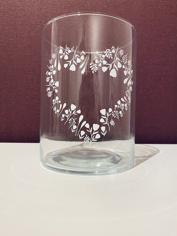 Deko Glas oder Vase Herz floral