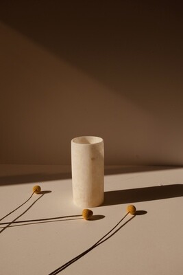 White Cylinder Alabaster Stone Candle Holder | Vase