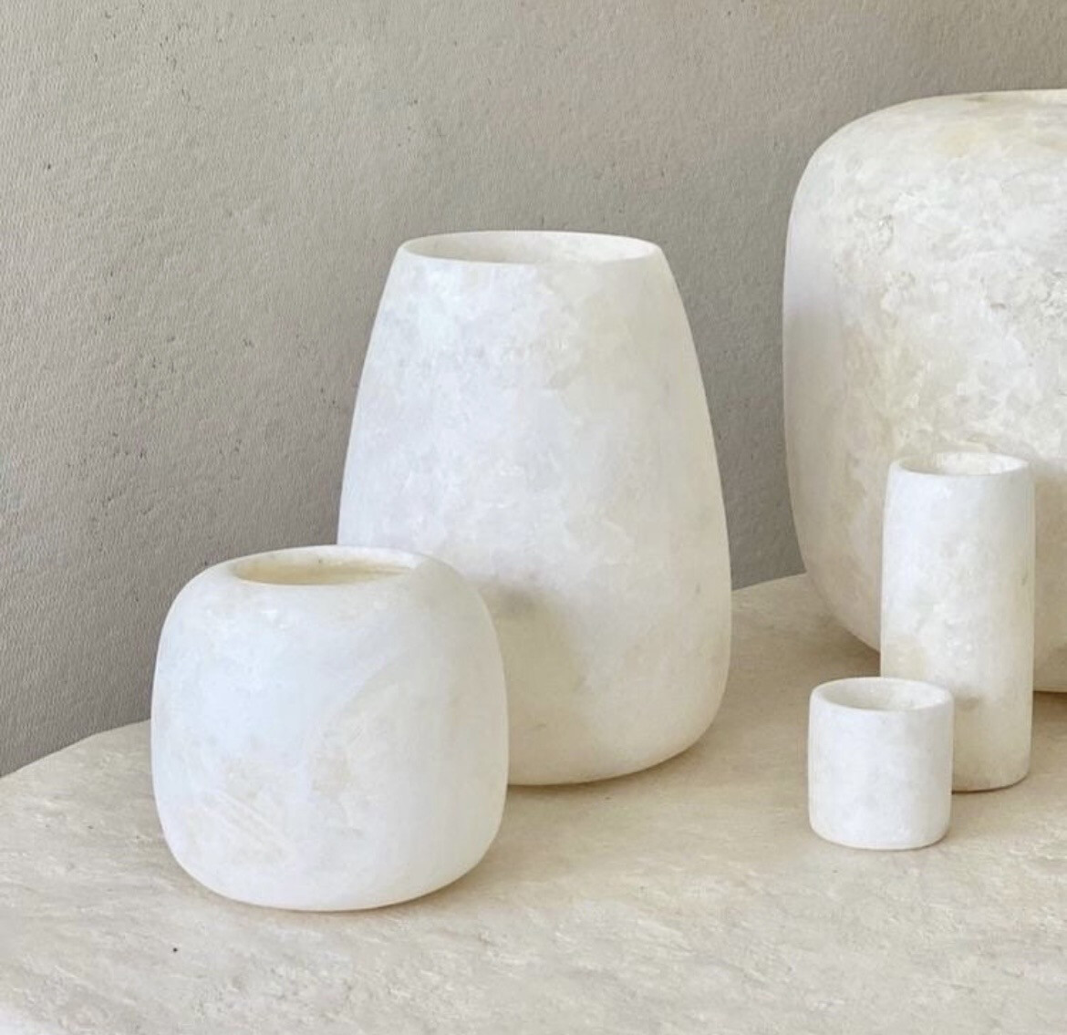 Custom set of Egyptian white alabaster stone