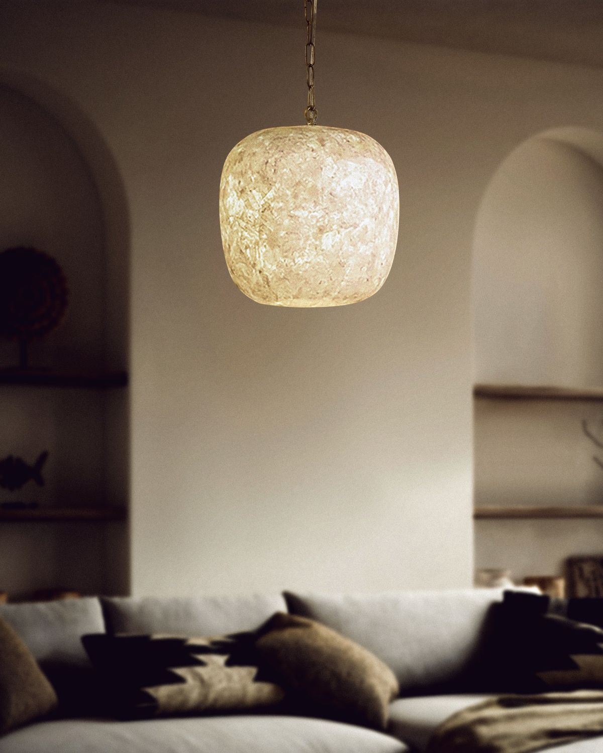 “Minya” Round Alabaster Pendant