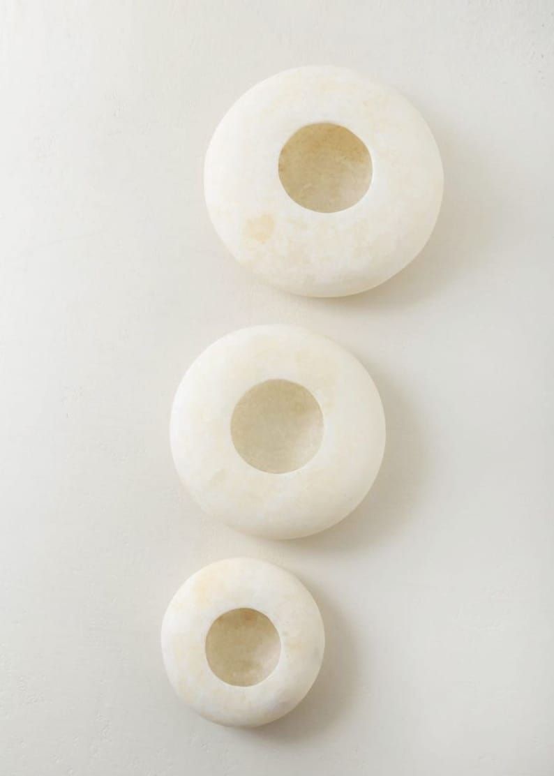 Flat Alabaster Stone Candle Holder | Vase